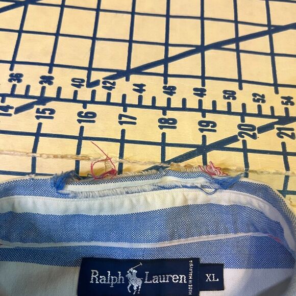 Vtg Ralph Lauren Oxford Shirt Mens L Striped Button Down Blue Red Flesh Pony - Picture 11 of 12